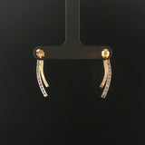 14k Yellow and White Gold Diamond Curved Bar Stud Earrings 1"