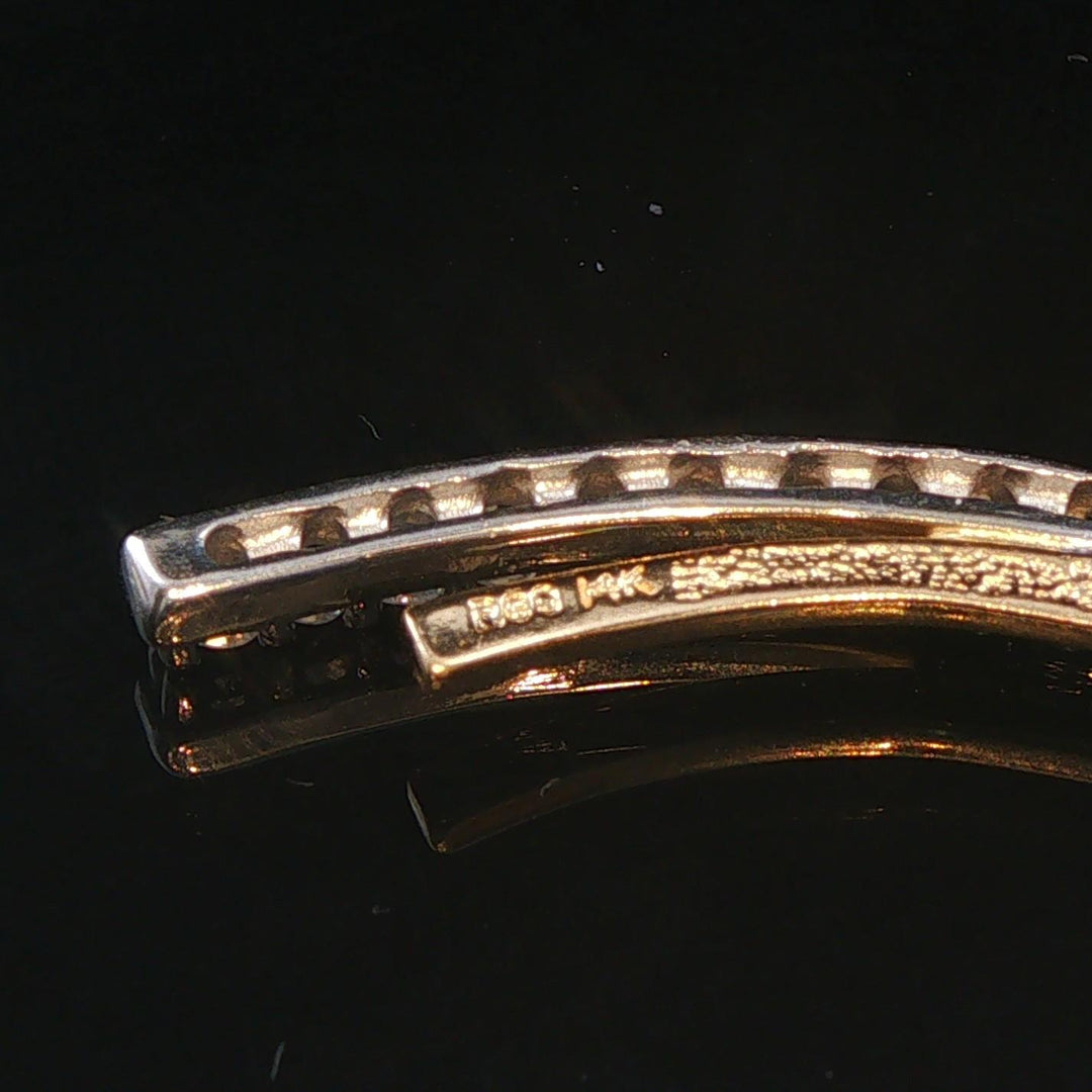 14k Yellow and White Gold Diamond Curved Bar Stud Earrings 1"