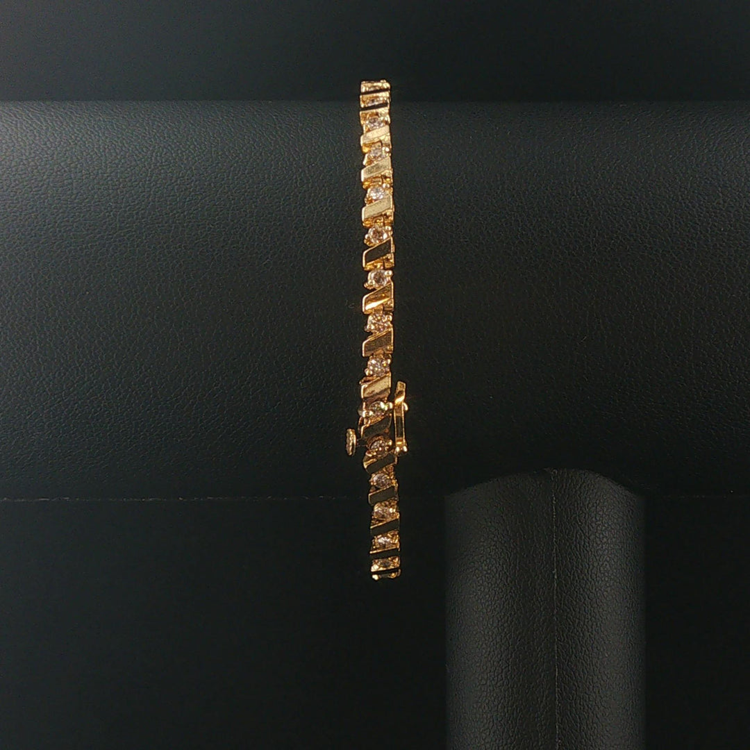 14k Yellow Gold and 1cttw Diamond Solid Bar Link Tennis Bracelet 7"