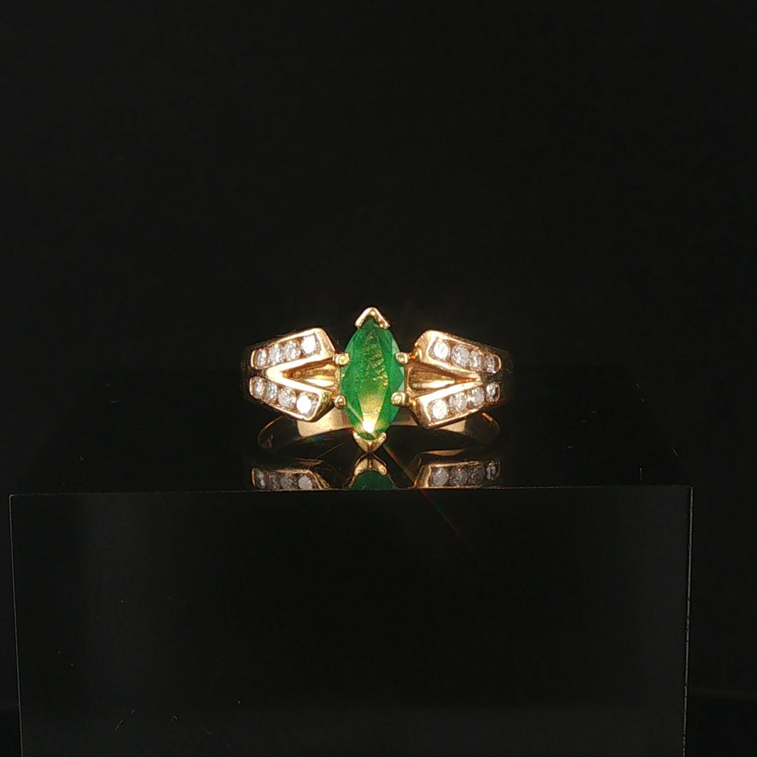 14k Yellow Gold Emerald and Diamond Ladies Band Ring Size 5.75