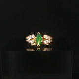 14k Yellow Gold Emerald and Diamond Ladies Band Ring Size 5.75