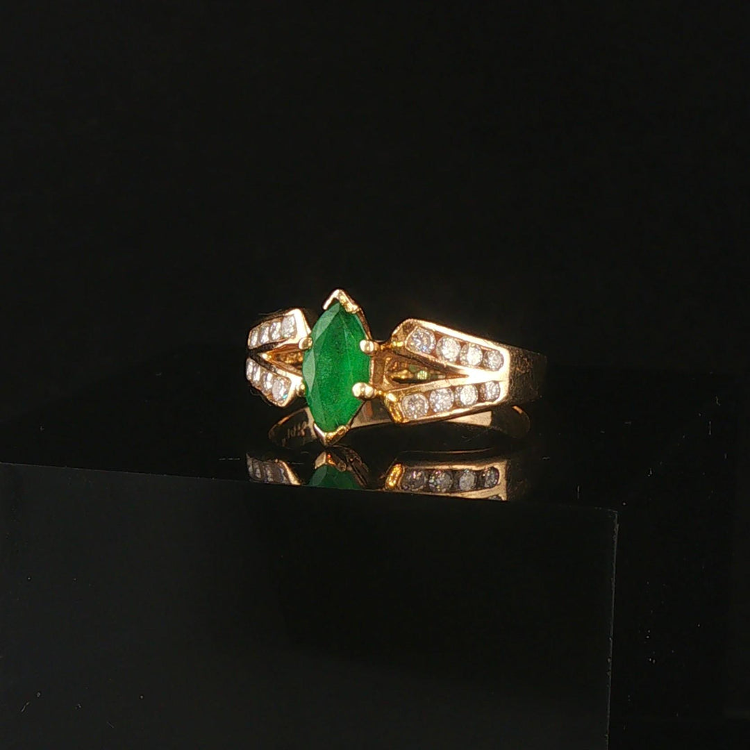 14k Yellow Gold Emerald and Diamond Ladies Band Ring Size 5.75