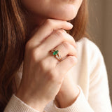 14k Yellow Gold Emerald and Diamond Ladies Band Ring Size 5.75