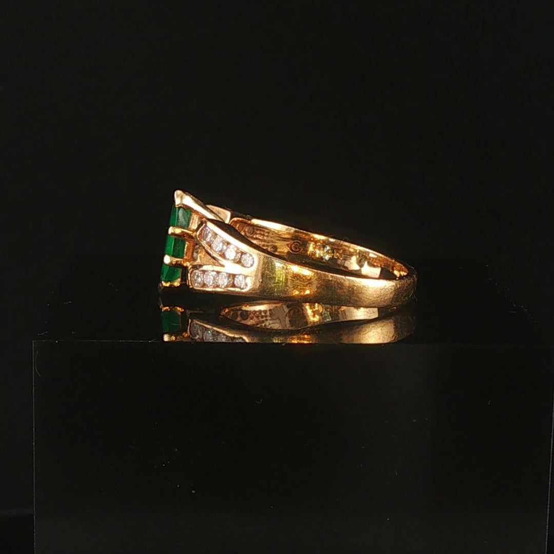 14k Yellow Gold Emerald and Diamond Ladies Band Ring Size 5.75
