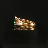 14k Yellow Gold Emerald and Diamond Ladies Band Ring Size 5.75