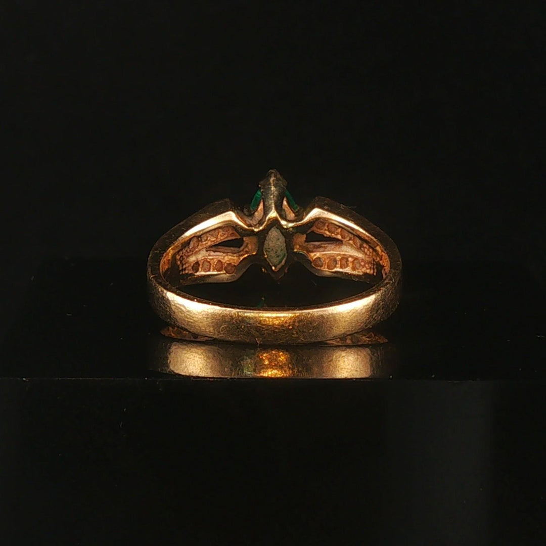14k Yellow Gold Emerald and Diamond Ladies Band Ring Size 5.75