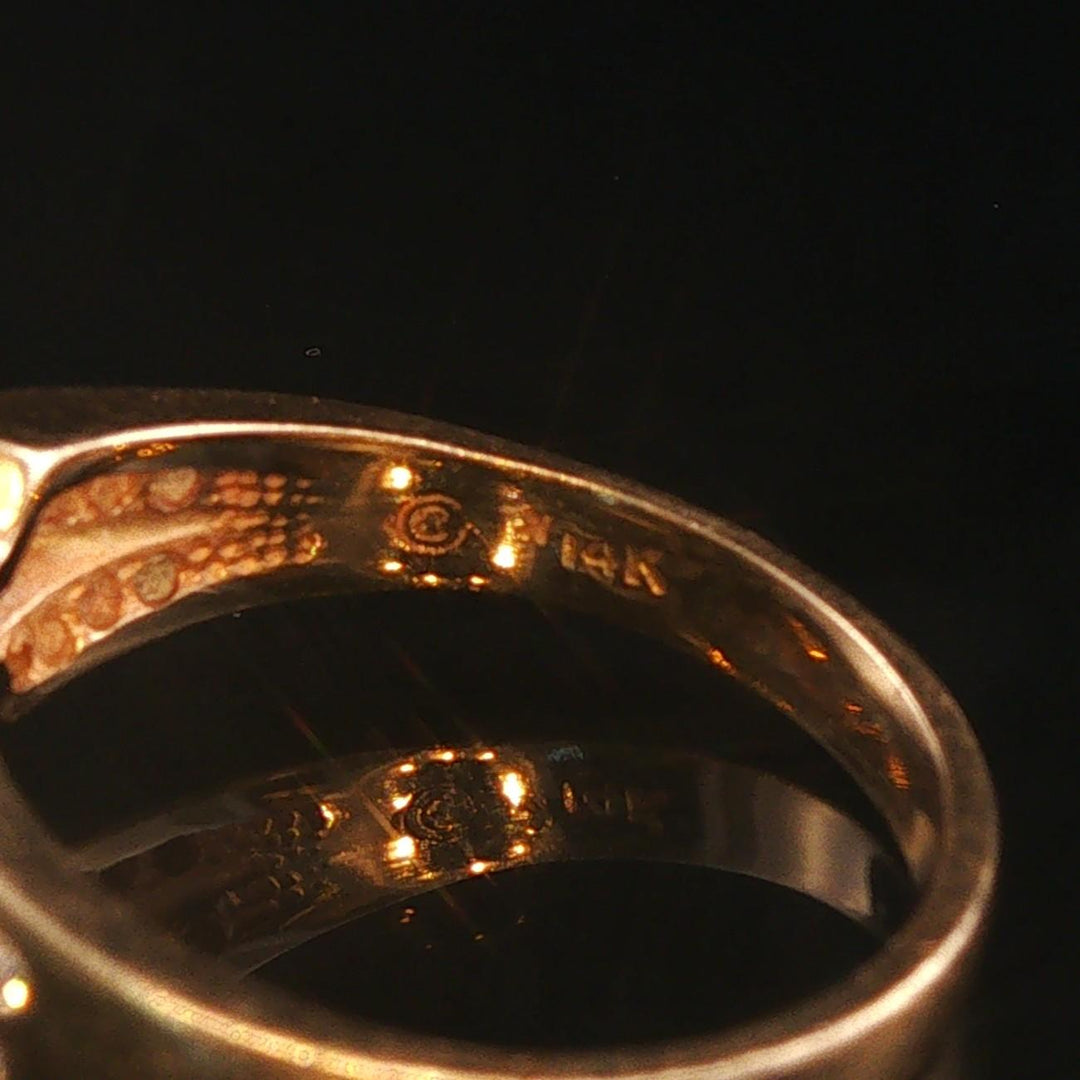 14k Yellow Gold Emerald and Diamond Ladies Band Ring Size 5.75