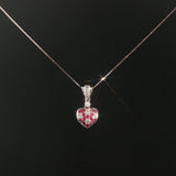 14k White Gold Ruby and Diamond Heart Pendant Necklace 18"