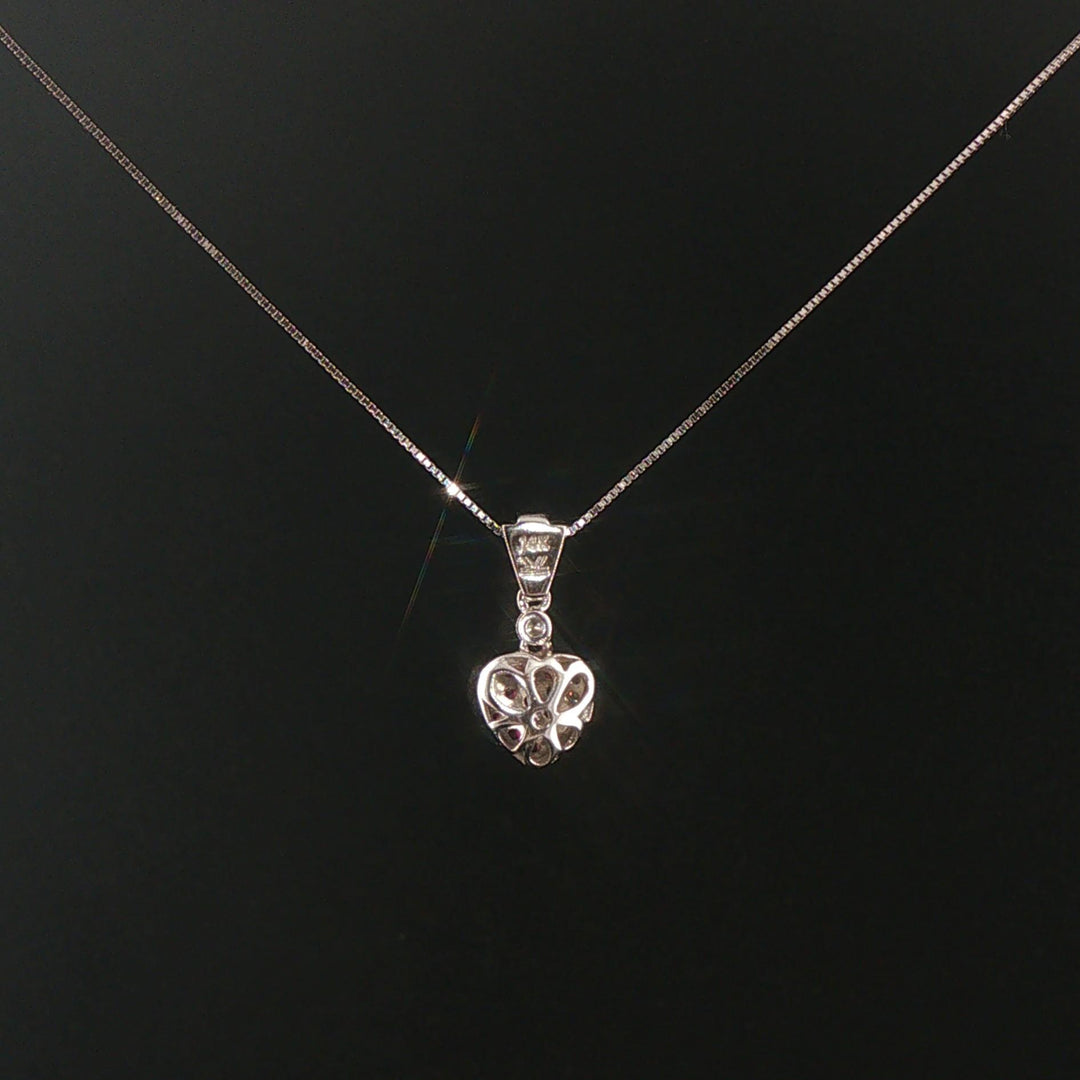 14k White Gold Ruby and Diamond Heart Pendant Necklace 18"