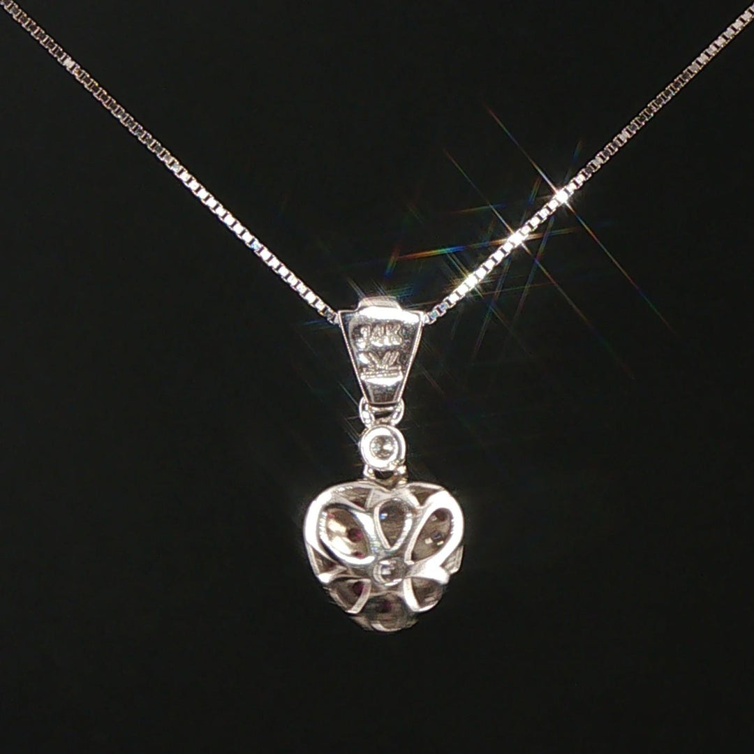 14k White Gold Ruby and Diamond Heart Pendant Necklace 18"