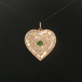 14k Yellow Gold Emerald Mother of Pearl and 1cttw Diamond Heart Charm Pendant