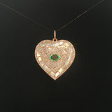 14k Yellow Gold Emerald Mother of Pearl and 1cttw Diamond Heart Charm Pendant