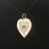 14k Yellow Gold Emerald Mother of Pearl and 1cttw Diamond Heart Charm Pendant
