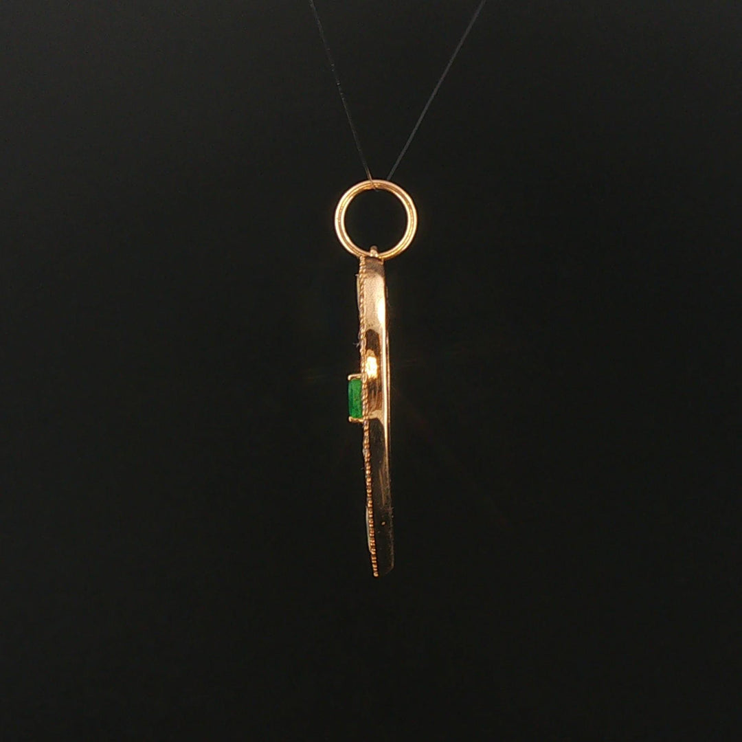 14k Yellow Gold Emerald Mother of Pearl and 1cttw Diamond Heart Charm Pendant