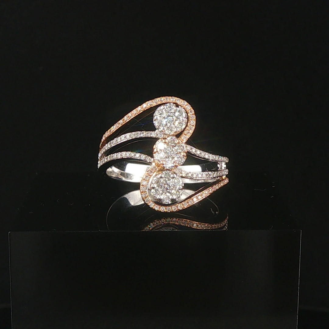 14k White and Rose Gold 0.60cttw Diamond Cluster Three Band Ring Size 7