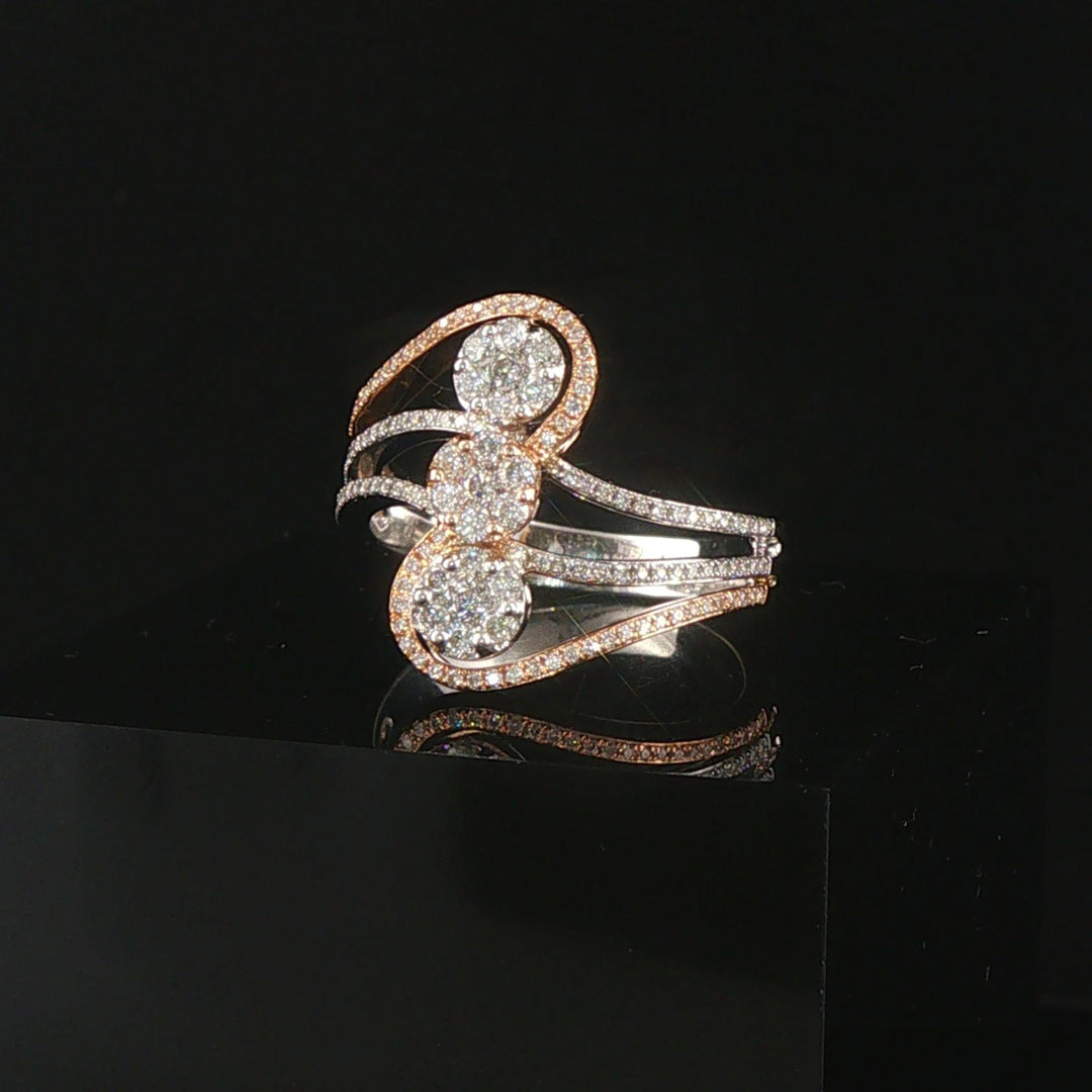 14k White and Rose Gold 0.60cttw Diamond Cluster Three Band Ring Size 7