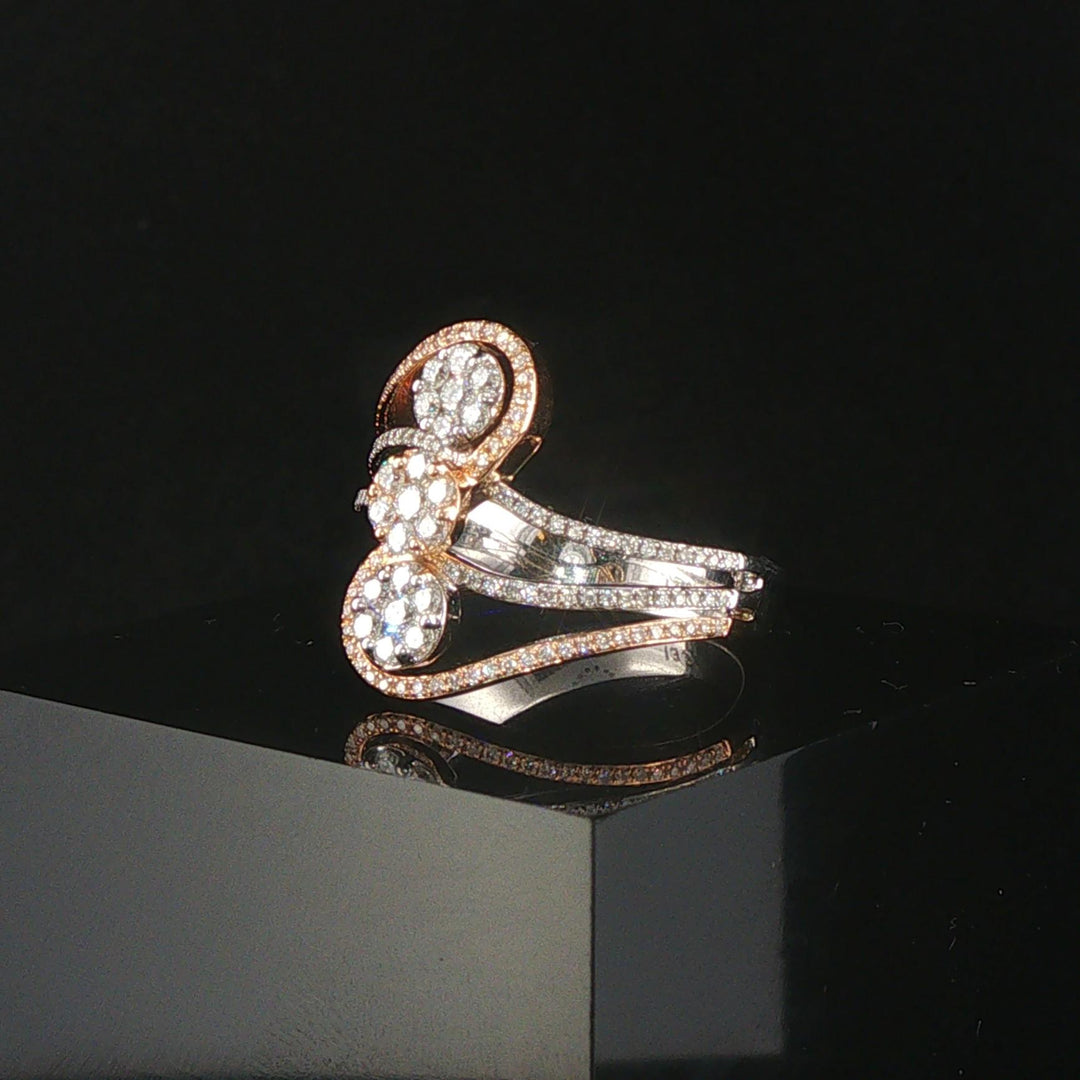 14k White and Rose Gold 0.60cttw Diamond Cluster Three Band Ring Size 7