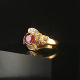 18k Yellow Gold Ruby and 0.50cttw Baguette Diamonds Vintage Ring Size 8