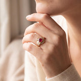 18k Yellow Gold Ruby and 0.50cttw Baguette Diamonds Vintage Ring Size 8