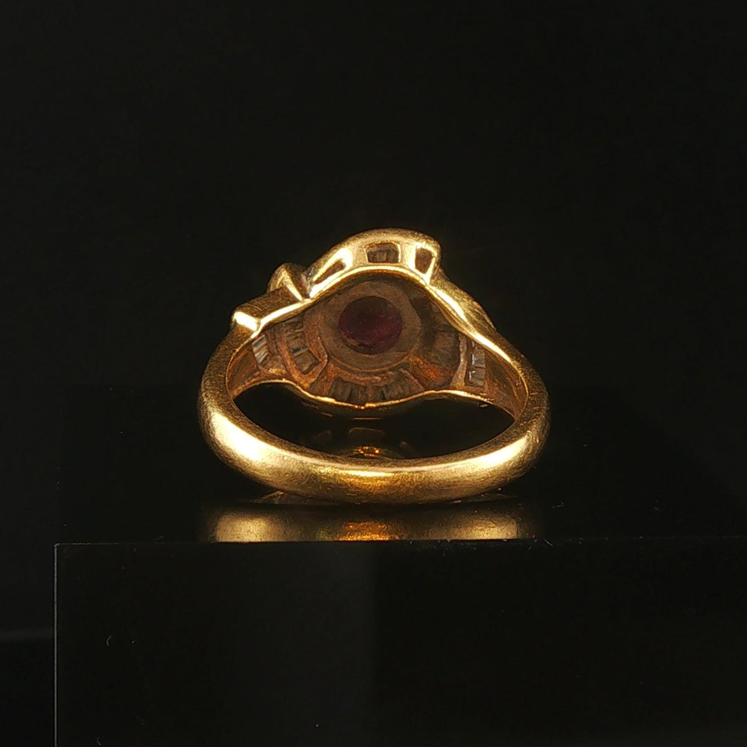 18k Yellow Gold Ruby and 0.50cttw Baguette Diamonds Vintage Ring Size 8