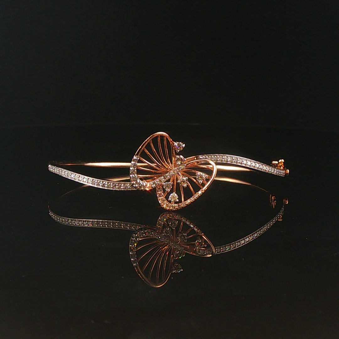 18k Rose Gold and 0.50cttw Diamond Butterfly Bangle Bracelet 6.5"