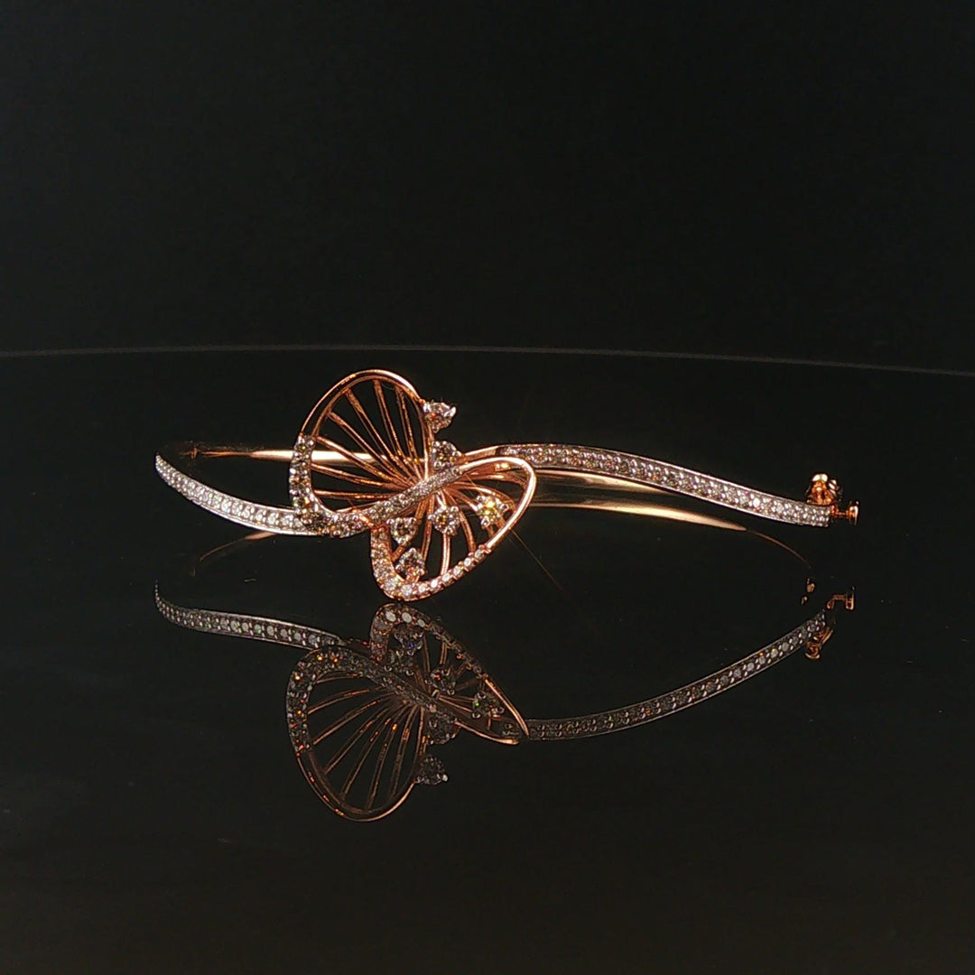 18k Rose Gold and 0.50cttw Diamond Butterfly Bangle Bracelet 6.5"