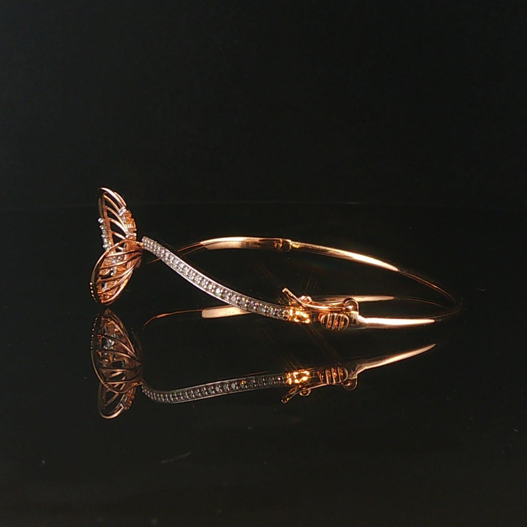 18k Rose Gold and 0.50cttw Diamond Butterfly Bangle Bracelet 6.5"