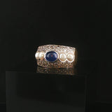 18k Yellow Gold Cabochon Sapphire Pearl and 1.25cttw Diamond Heavy Ring Size 7