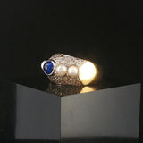 18k Yellow Gold Cabochon Sapphire Pearl and 1.25cttw Diamond Heavy Ring Size 7