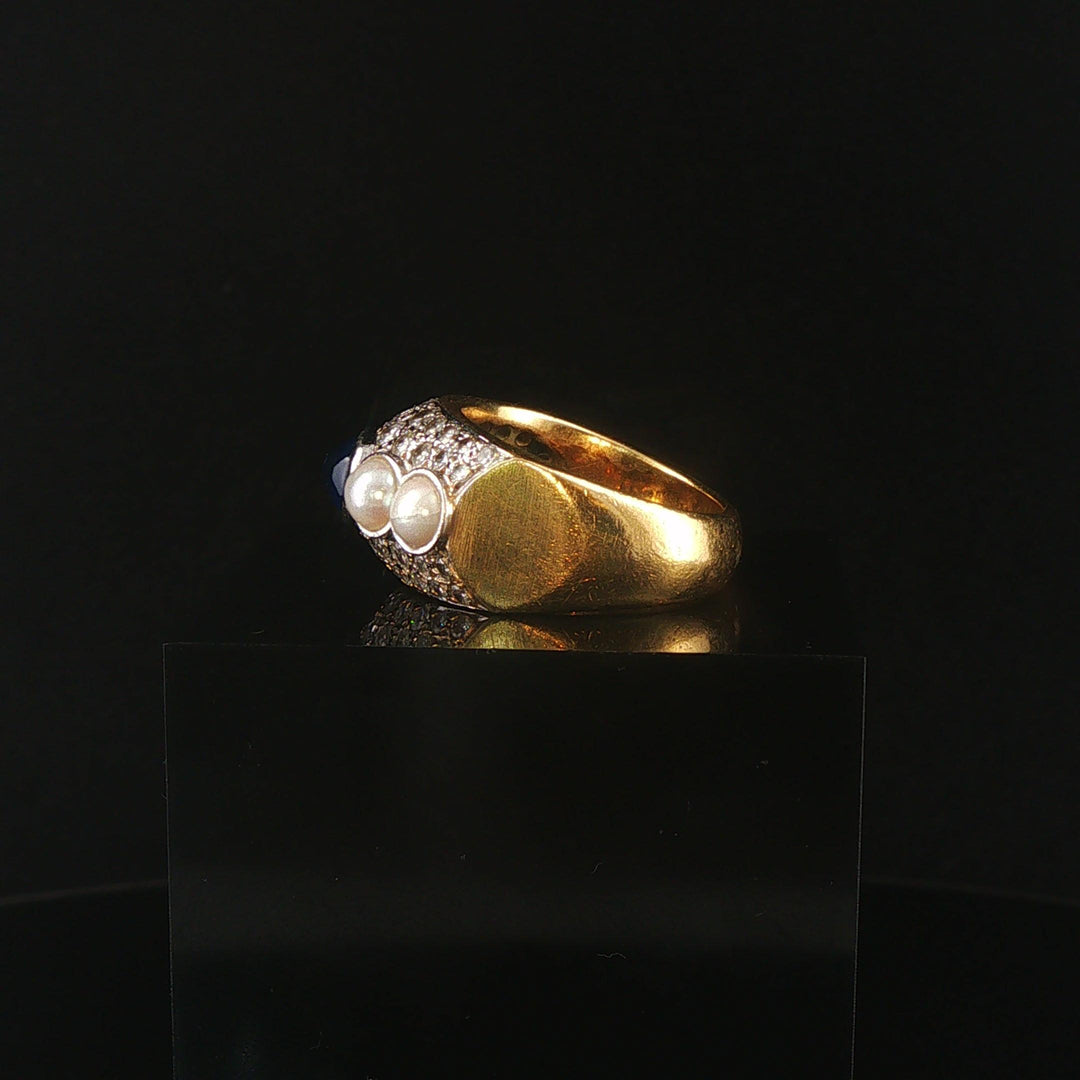 18k Yellow Gold Cabochon Sapphire Pearl and 1.25cttw Diamond Heavy Ring Size 7