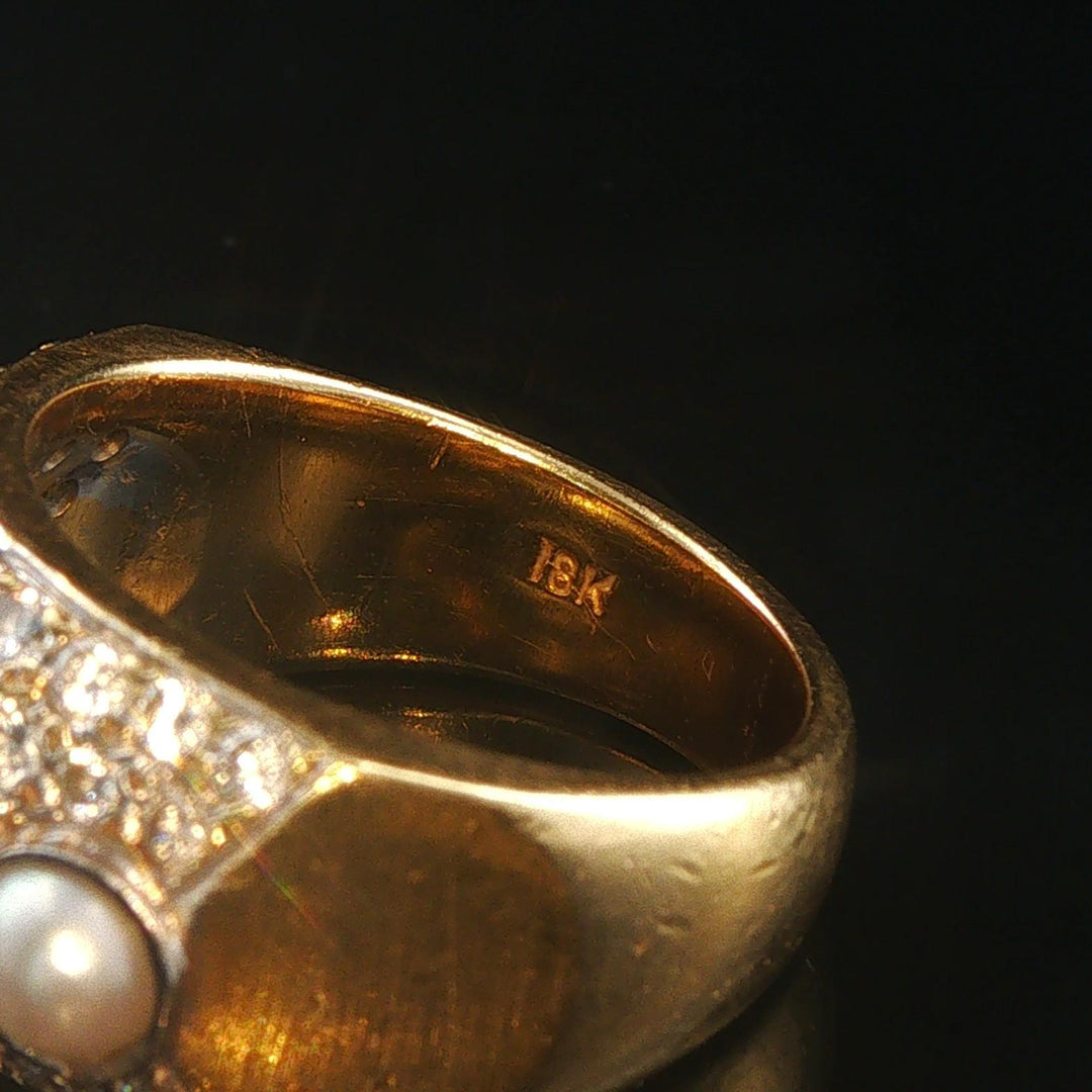 18k Yellow Gold Cabochon Sapphire Pearl and 1.25cttw Diamond Heavy Ring Size 7