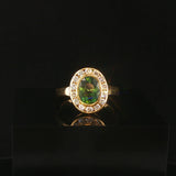 18k Yellow Gold Green Tourmaline and Diamond Halo Ring Size 4.5
