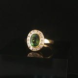 18k Yellow Gold Green Tourmaline and Diamond Halo Ring Size 4.5