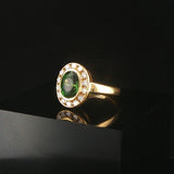 18k Yellow Gold Green Tourmaline and Diamond Halo Ring Size 4.5