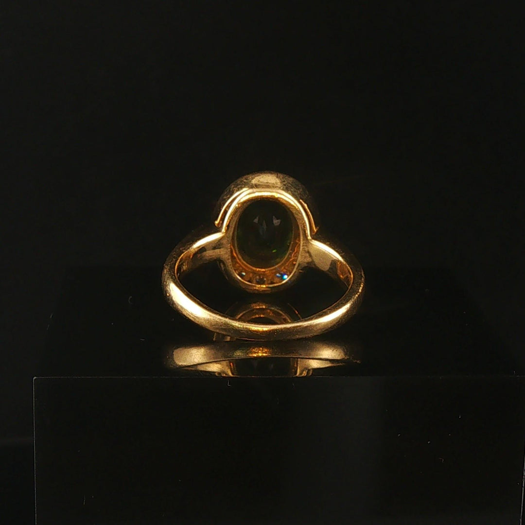 18k Yellow Gold Green Tourmaline and Diamond Halo Ring Size 4.5