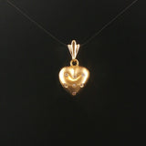 14k Yellow Gold and Flush Set Diamond Satin Finish Heart Pendant