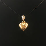 14k Yellow Gold and Flush Set Diamond Satin Finish Heart Pendant