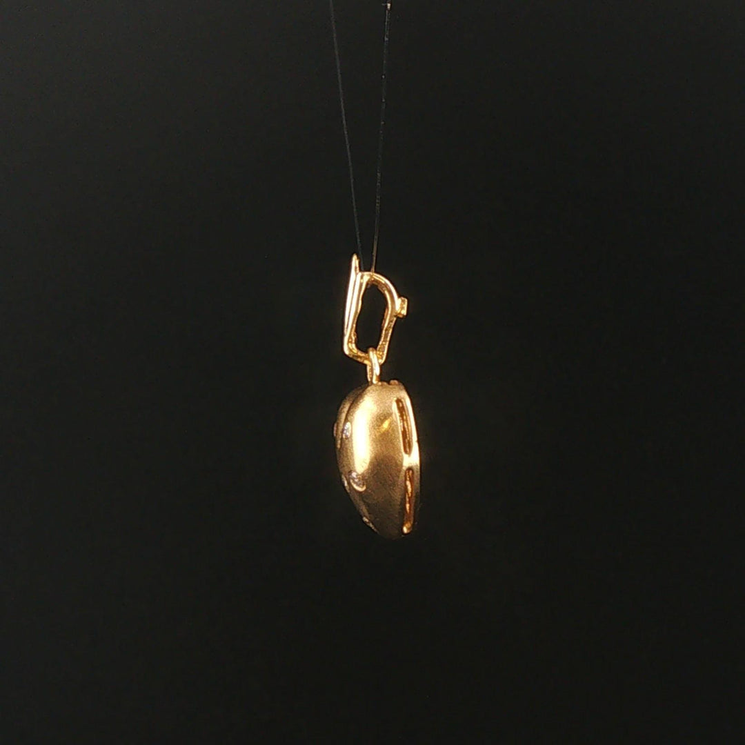 14k Yellow Gold and Flush Set Diamond Satin Finish Heart Pendant