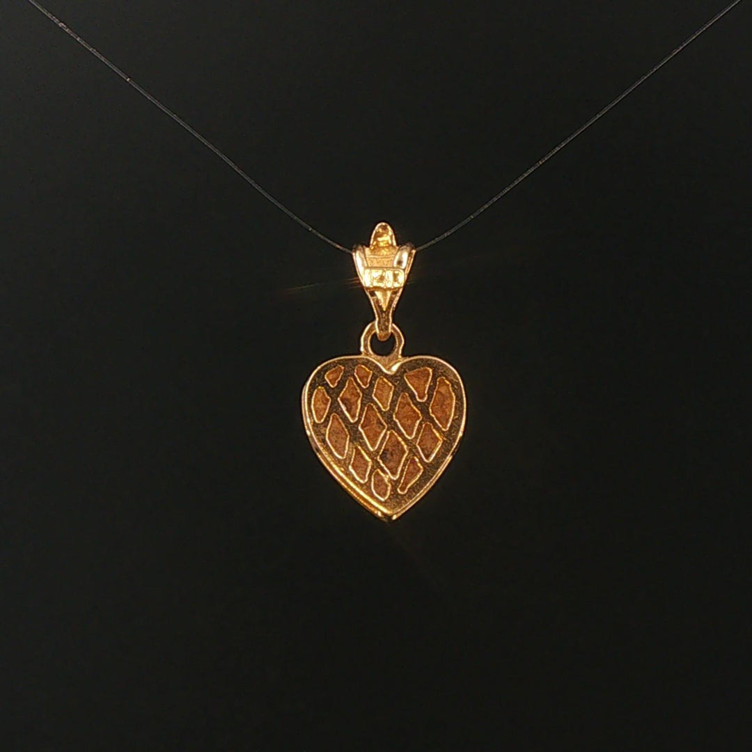 14k Yellow Gold and Flush Set Diamond Satin Finish Heart Pendant