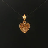 14k Yellow Gold and Flush Set Diamond Satin Finish Heart Pendant