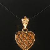 14k Yellow Gold and Flush Set Diamond Satin Finish Heart Pendant