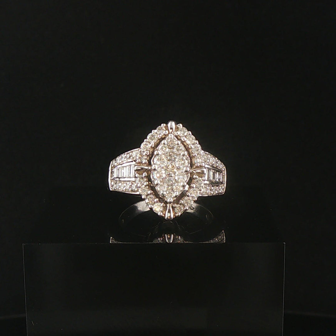 10k White Gold and 1cttw Diamond Ladies Cluster Ring Size 5