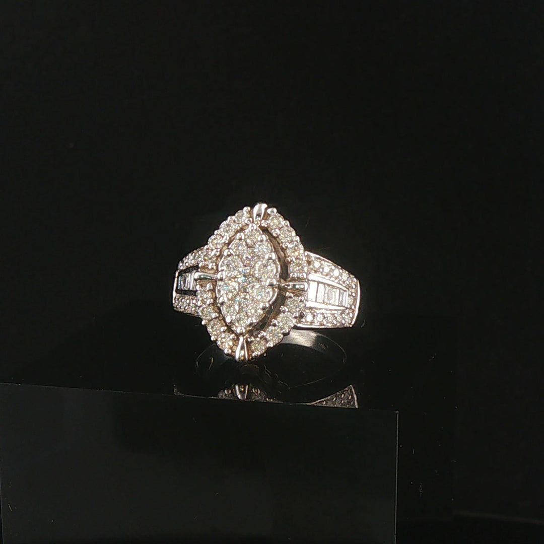 10k White Gold and 1cttw Diamond Ladies Cluster Ring Size 5