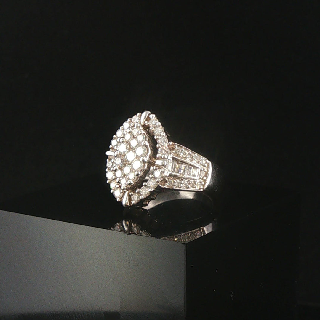 10k White Gold and 1cttw Diamond Ladies Cluster Ring Size 5