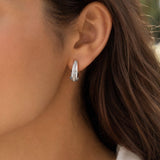 14k White Gold and 0.50cttw Baguette Diamond Hoop Huggie Earrings