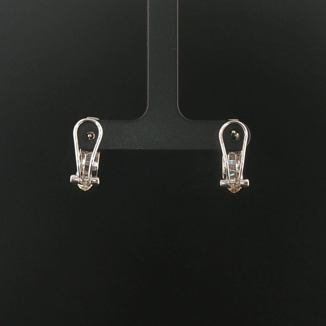 14k White Gold and 0.50cttw Baguette Diamond Hoop Huggie Earrings