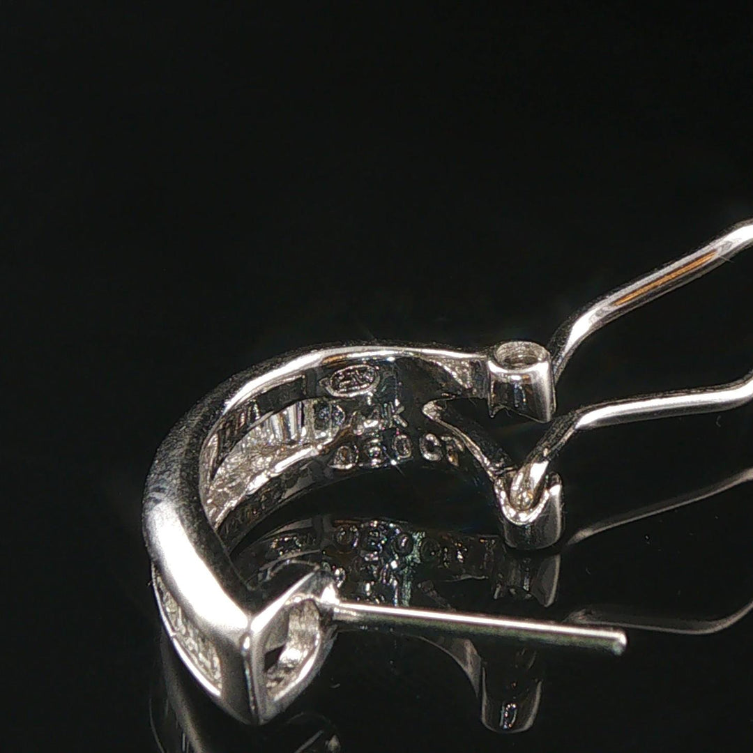 14k White Gold and 0.50cttw Baguette Diamond Hoop Huggie Earrings