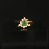 14k Yellow Gold Emerald and Diamond Halo Ladies Ring Size 6.5