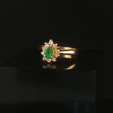 14k Yellow Gold Emerald and Diamond Halo Ladies Ring Size 6.5