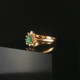14k Yellow Gold Emerald and Diamond Halo Ladies Ring Size 6.5